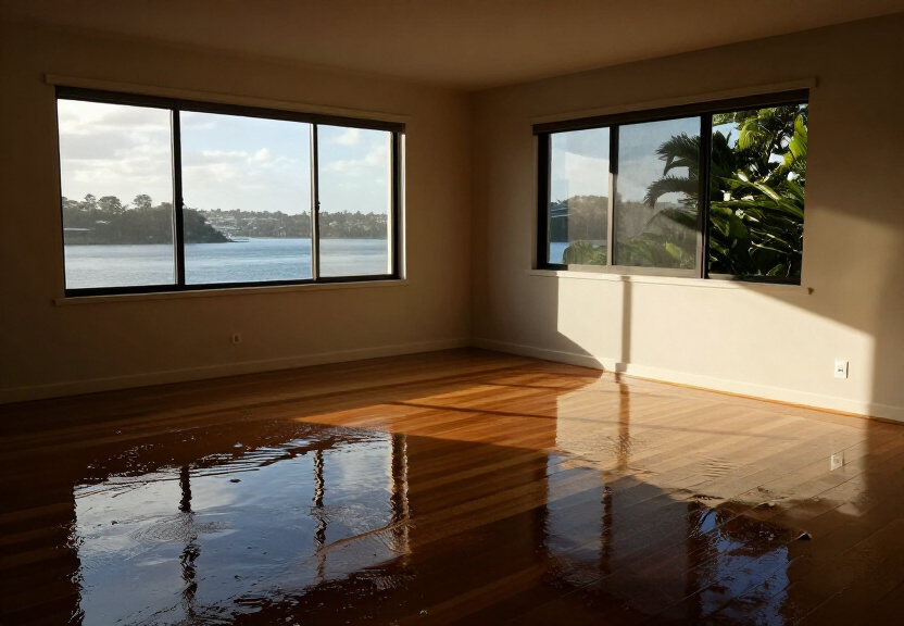 Flooded basement in a Chifley home before water extraction